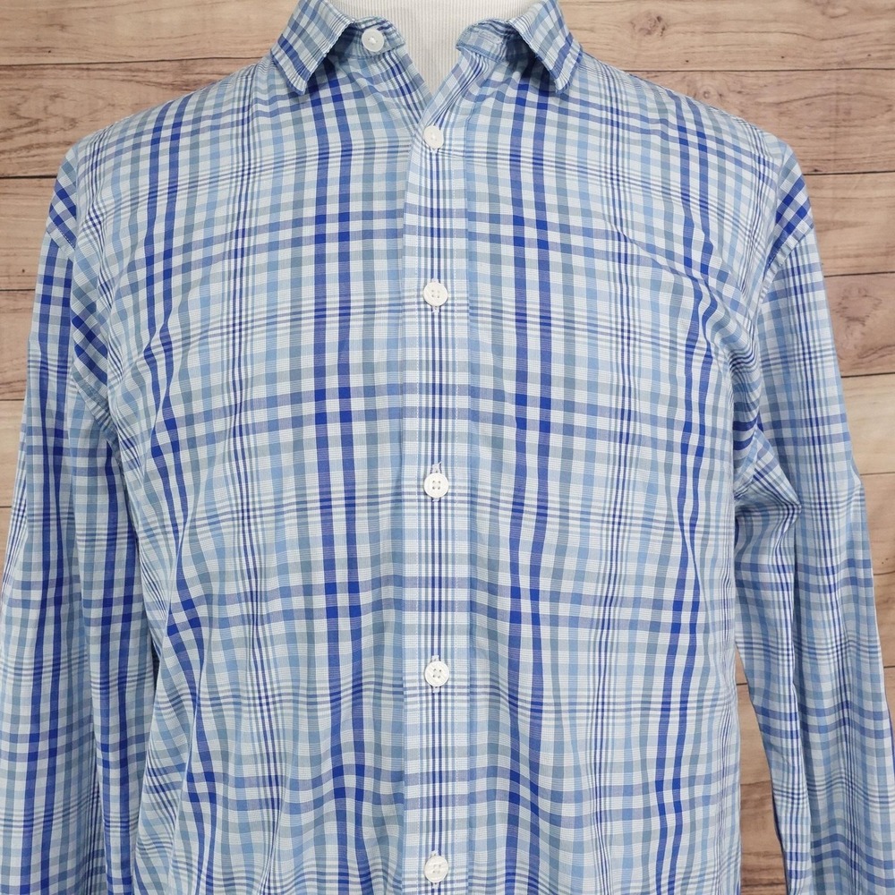 Vince Camuto Shirt Mens 2XL Blue Plaid Long Sleeve Button-Up Cotton Casual